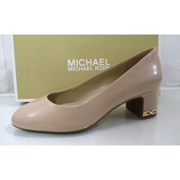 Michael Kors June Flex Mid Pump Block Heel Light Blush Patent Leather Size 7 - Picture 2 of 7